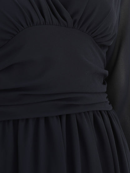 Robe longue élastiquée à col cache-coeur - Marine - 3