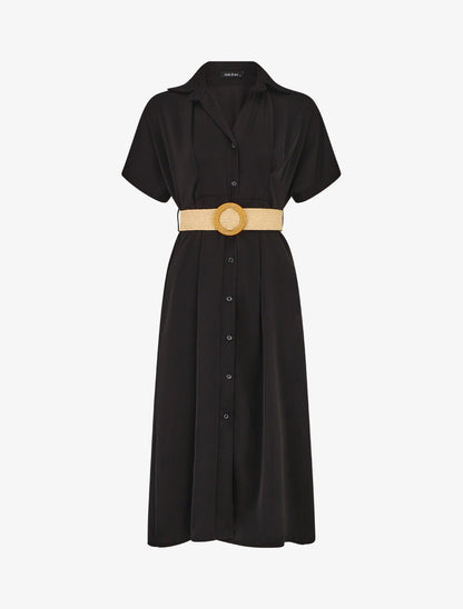 Robe chemise longue unie manches courtes - Noir - 4