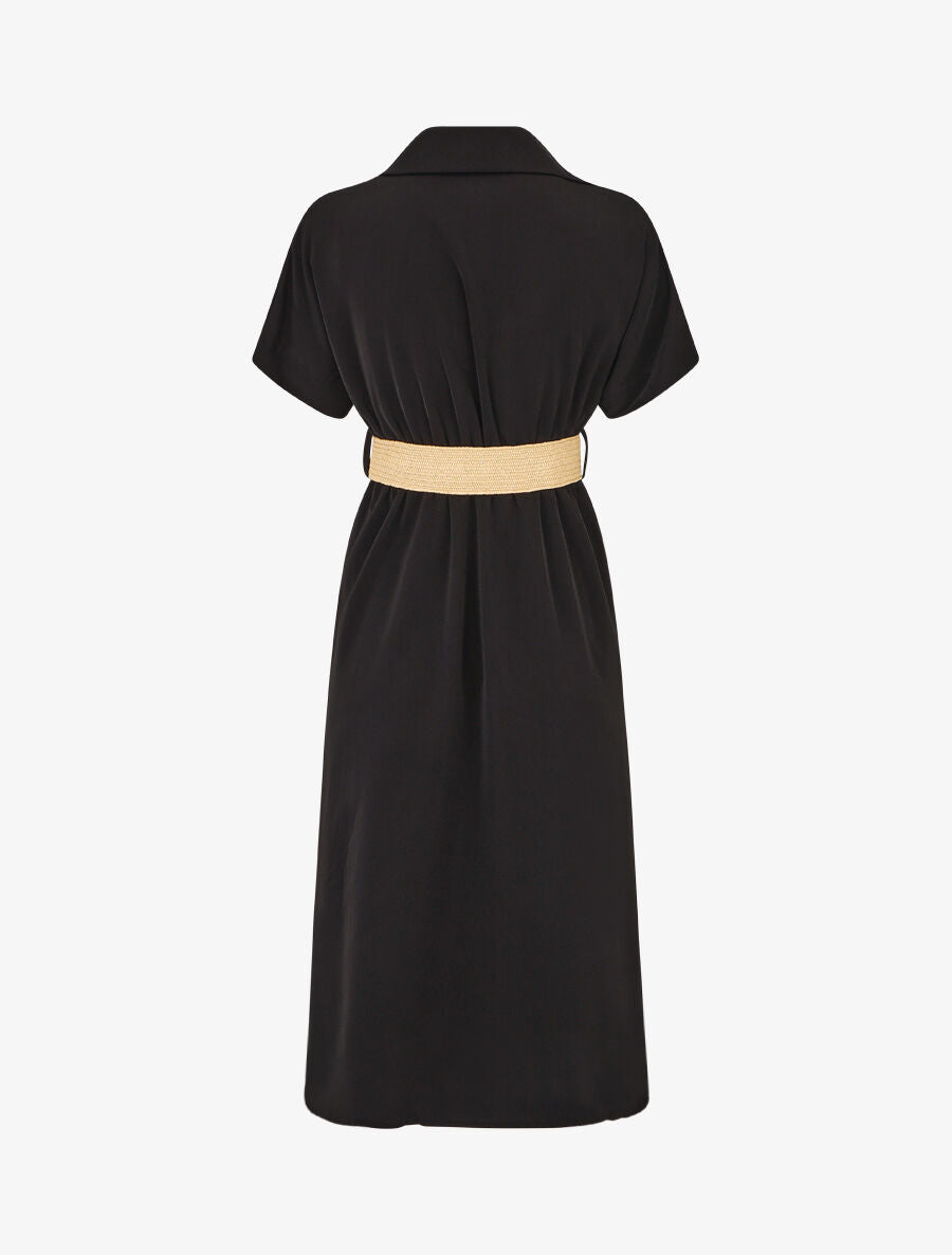 Robe chemise longue unie manches courtes - Noir - 2