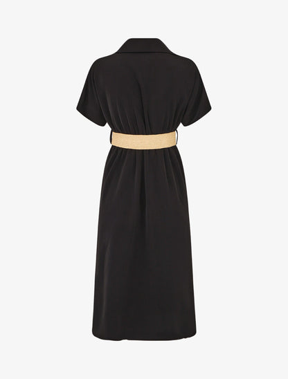 Robe chemise longue unie manches courtes - Noir - 2