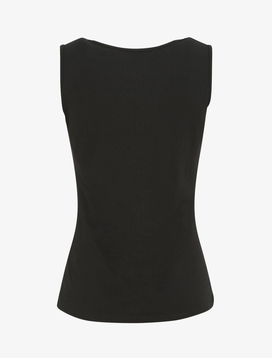 Top uni sans manches et boutons décoratifs - Noir - 2