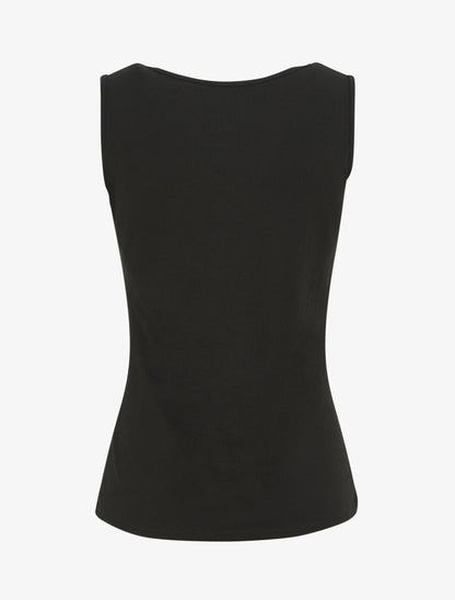 Top uni sans manches et boutons décoratifs - Noir - 2