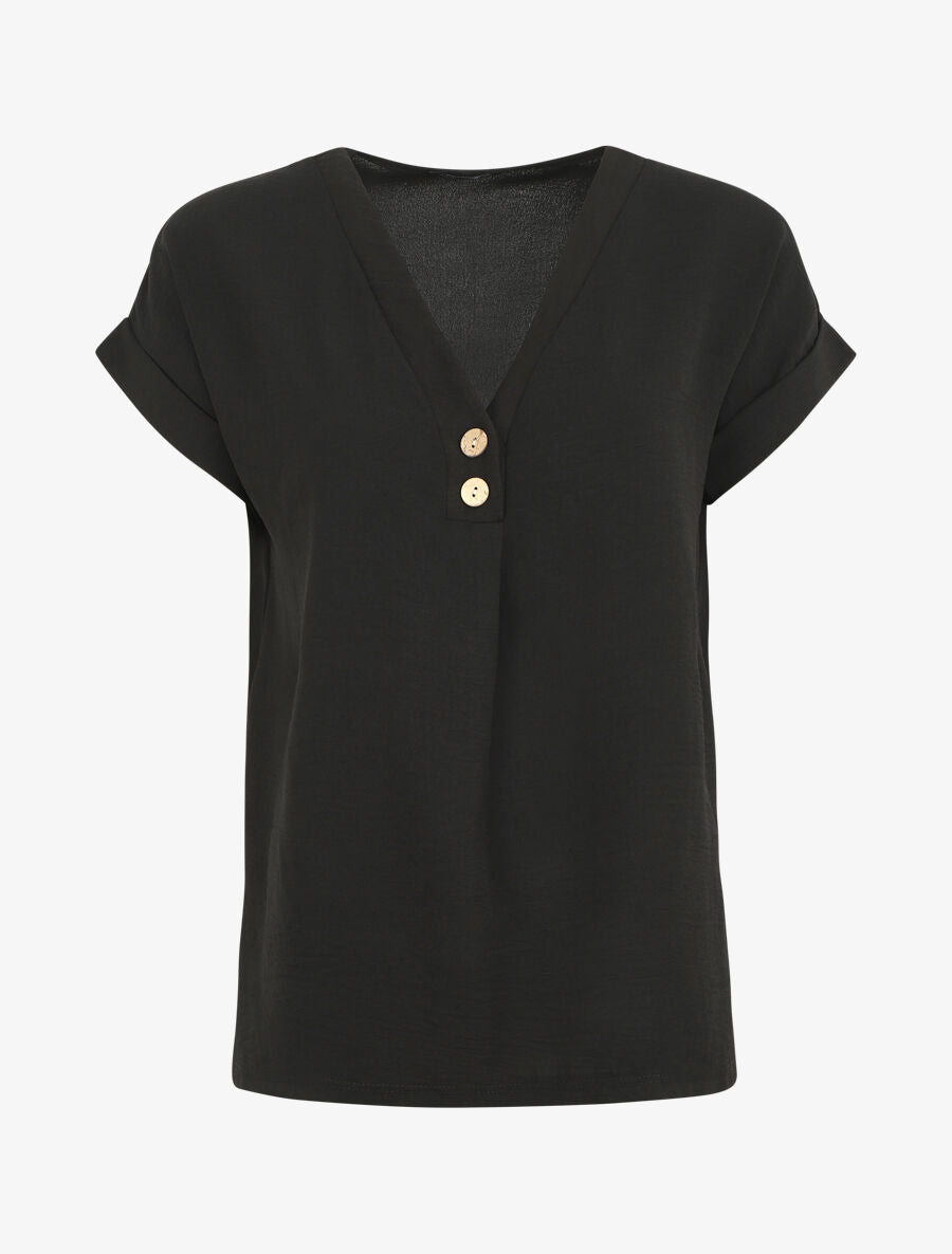 Top fluide uni manches courtes - Noir - 4