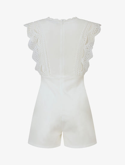 Combishort à buste en dentelle - Blanc - 2