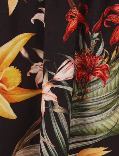 Robe mi-longue à imprimé fleurs tropicales - Noir - 3
