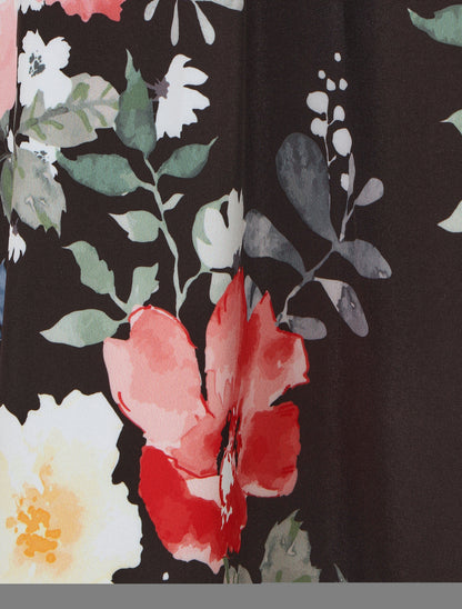 Robe mi-longue à imprimé fleuri - Noir - 3