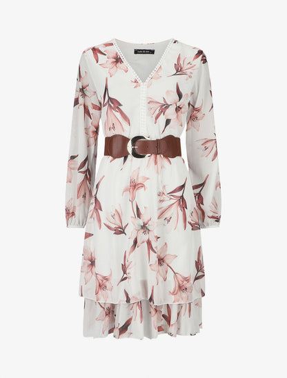 Robe élastiquée à imprimé fleurs - Blanc - 5