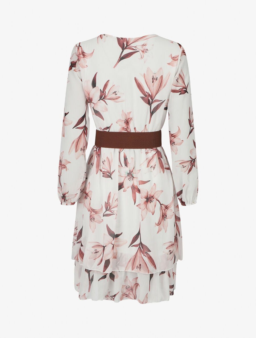 Robe élastiquée à imprimé fleurs - Blanc - 2