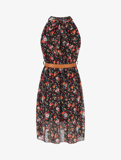 Robe sans manches évasée imprimé petites fleurs - Noir - 2