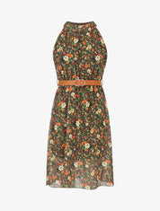 Robe sans manches évasée imprimé petites fleurs - Kaki - 4