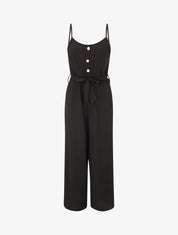 Combinaison unie fluide à taille élastiquée - Noir - 1