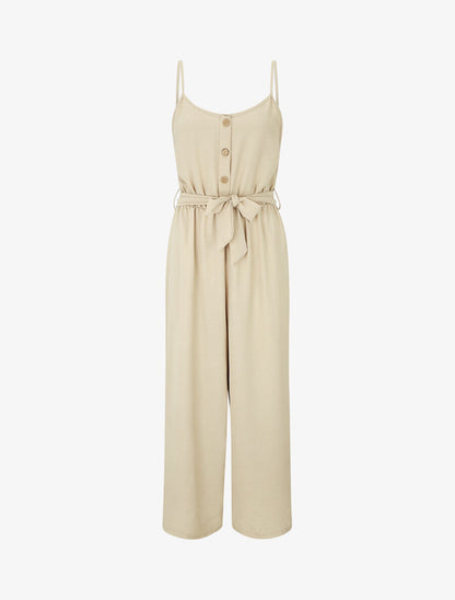 Combinaison unie fluide à taille élastiquée - Beige - 5
