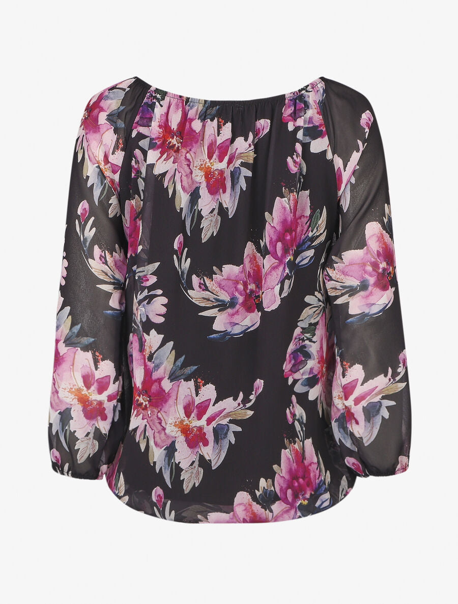 Blouse manches longues imprimé floral - Noir - 2