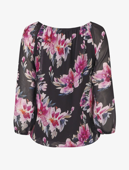 Blouse manches longues imprimé floral - Noir - 2