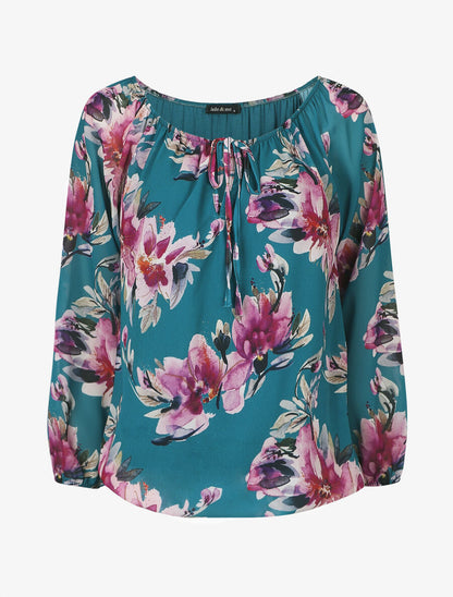 Blouse manches longues imprimé floral - Bleu canard - 4