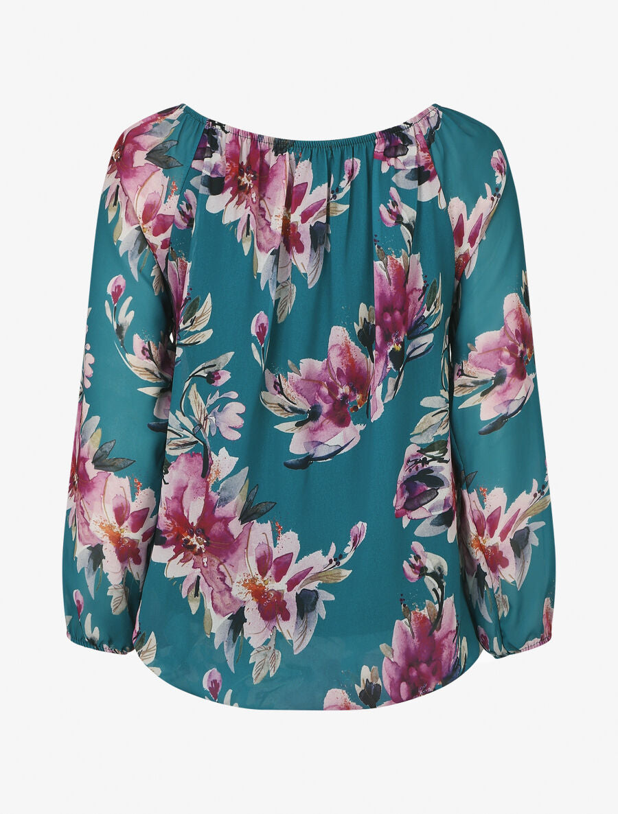 Blouse manches longues imprimé floral - Bleu canard - 2
