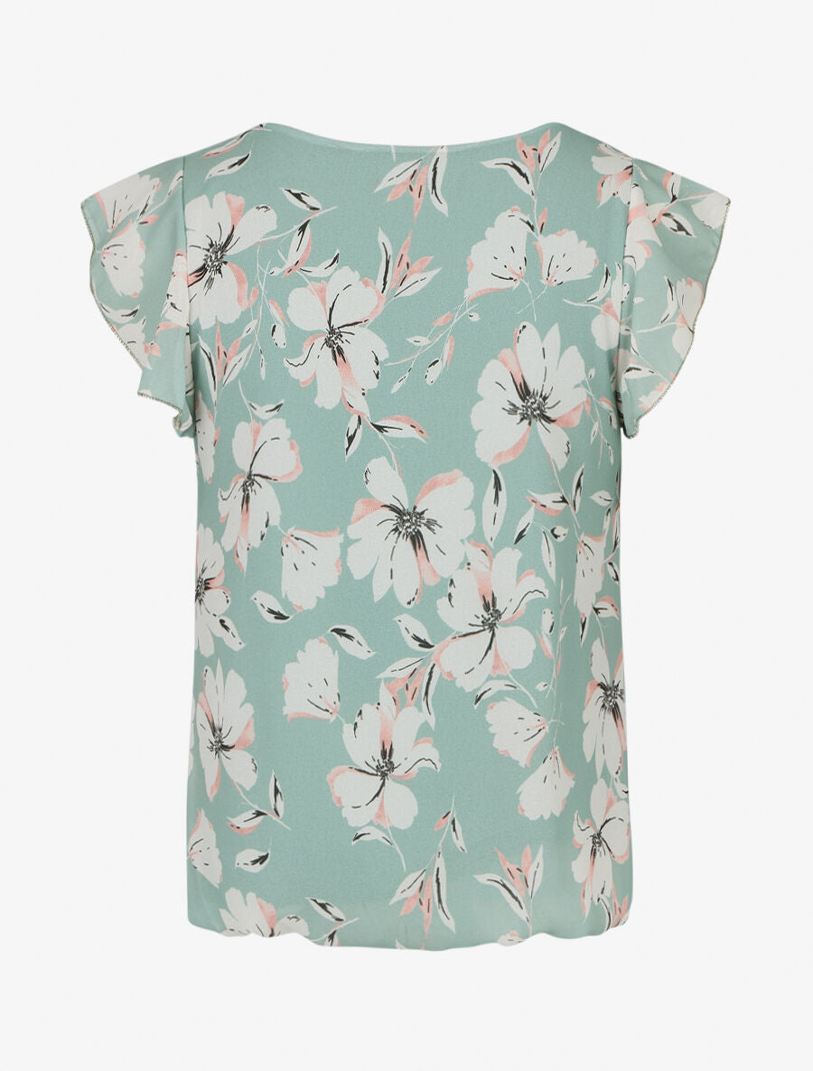 Top volanté à imprimé grandes fleurs - Vert d&