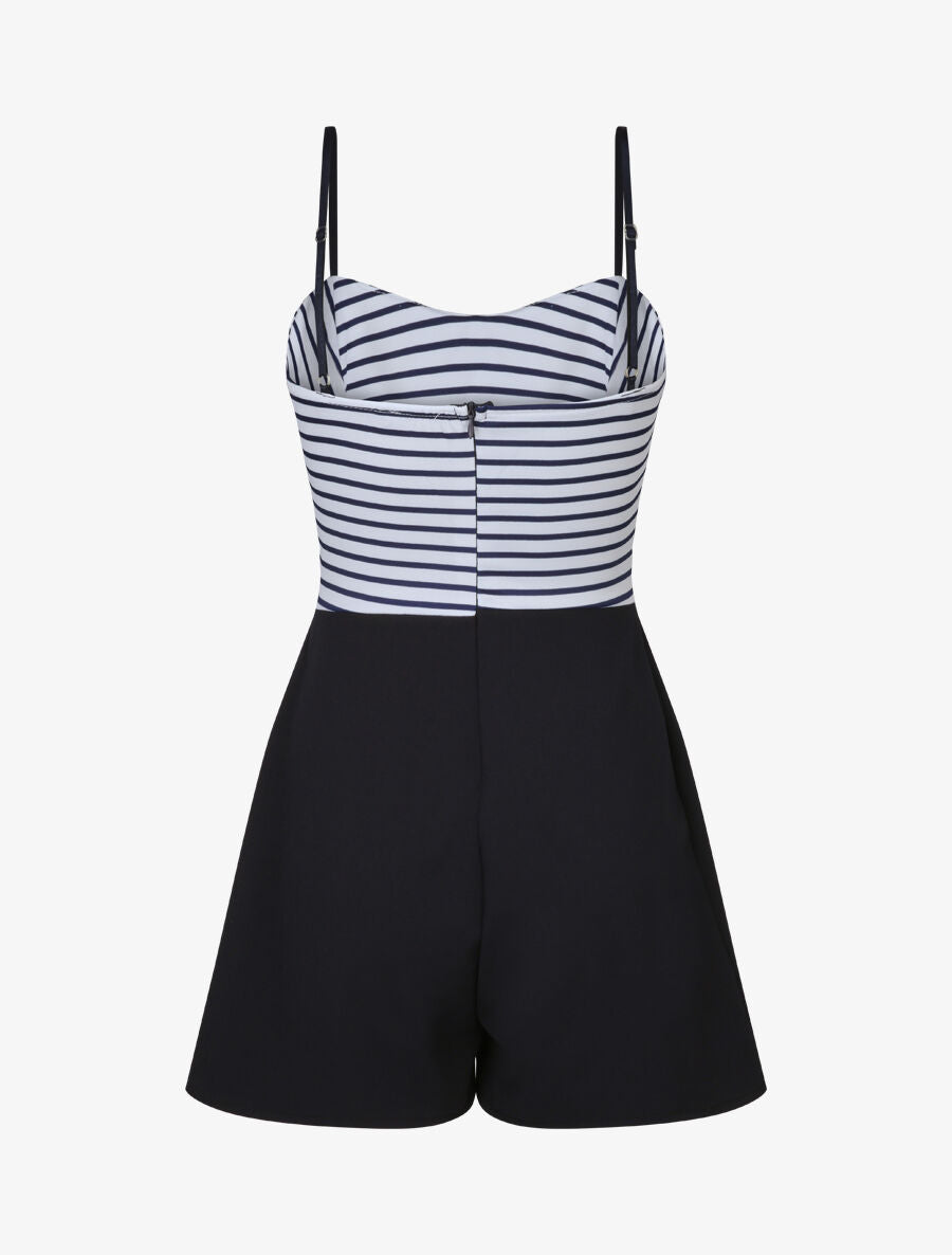 Combishort à buste rayé - Marine - 2