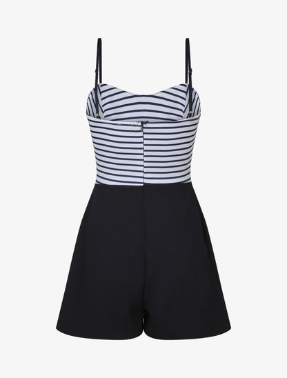 Combishort à buste rayé - Marine - 2