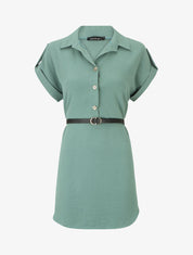 Robe courte unie style chemise - Bleu clair - 5