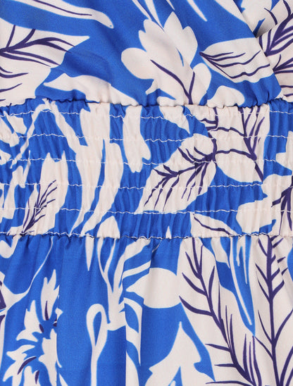 Robe longue à bretelles imprimé feuilles - Bleu électrique - 3
