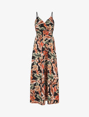 Robe longue fleurie à bretelles - Noir - 1