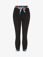 Pantalon slim taille haute à revers fleuri - Noir/bleu - 5