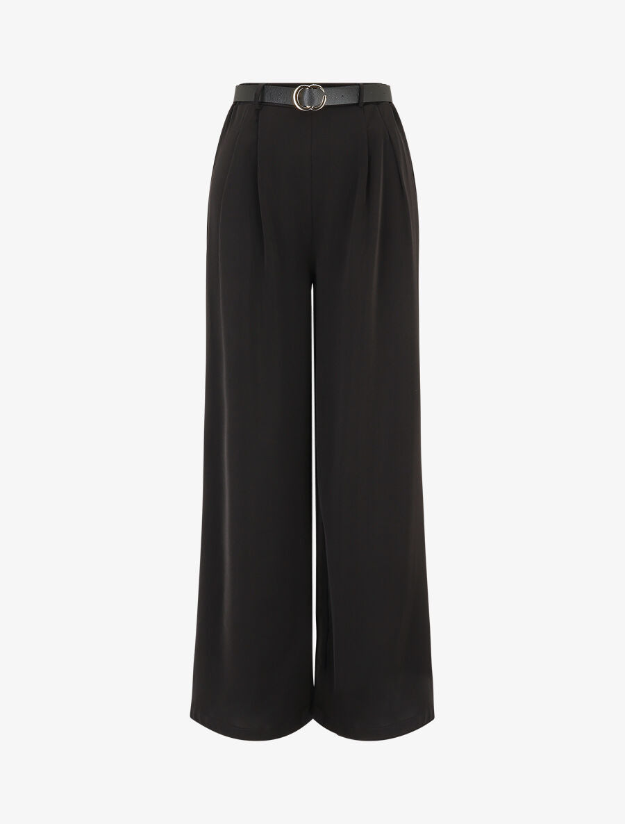 Pantalon ample fluide uni - Noir - 1