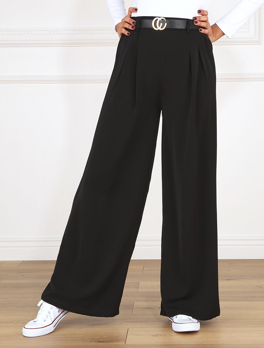 Pantalon ample fluide uni - Noir - 4