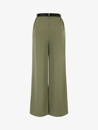 Pantalon ample fluide uni - Kaki - 2