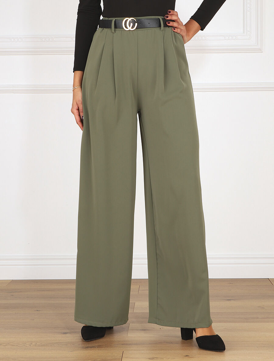 Pantalon ample fluide uni - Kaki - 4