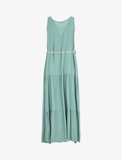 Robe longue bohème sans manches col en crochet - Vert d&