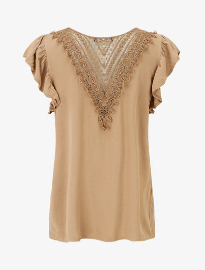 Top sans manches uni dos en crochet - Beige foncé - 2