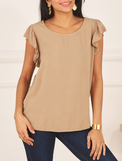 Top sans manches uni dos en crochet - Beige foncé - 4