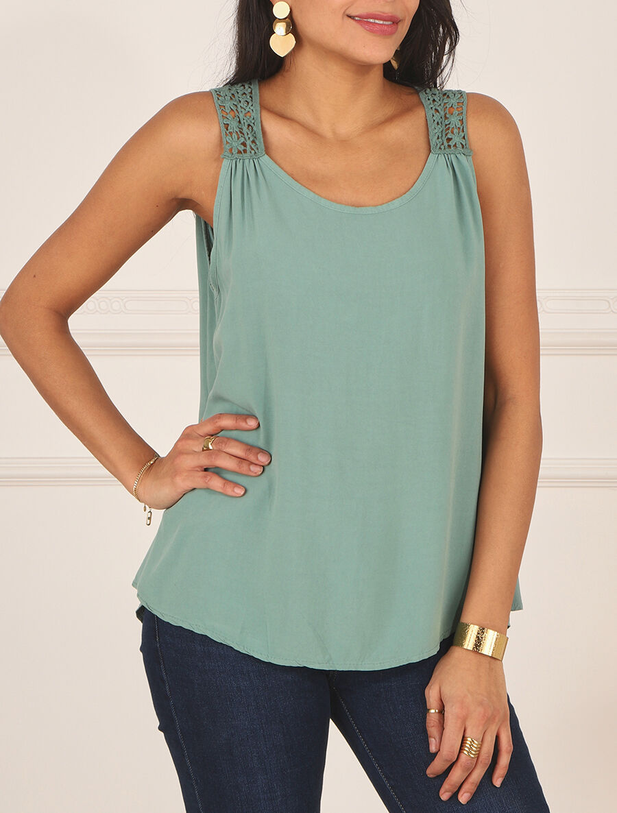 Top uni et broderies au dos - Vert d&