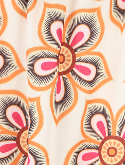 Jupe élastiquée à imprimé fleuri - Beige - 3
