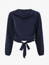 Blouse unie à col bénitier et à nouer - Marine - 1