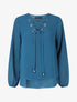 Blouse unie avec lacets - Bleu canard - 1