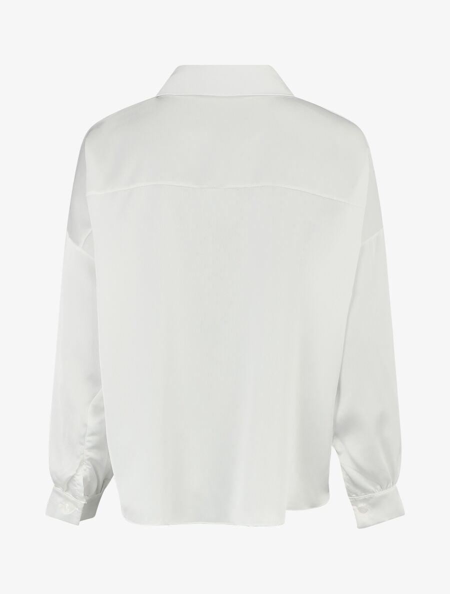 Blouse unie oversize effet satiné - Blanc - 2