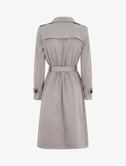 Trench long uni en suédine - Gris - 2