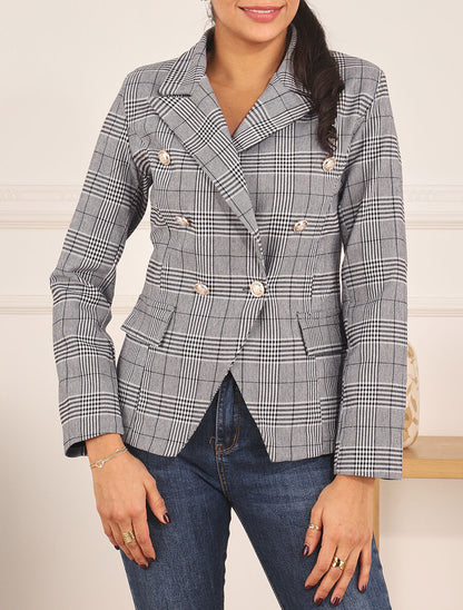 Blazer droit à imprimé Prince de Galles - Noir - 4