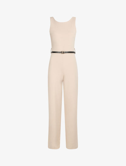 Combinaison ample à dos en V volanté - Beige - 4