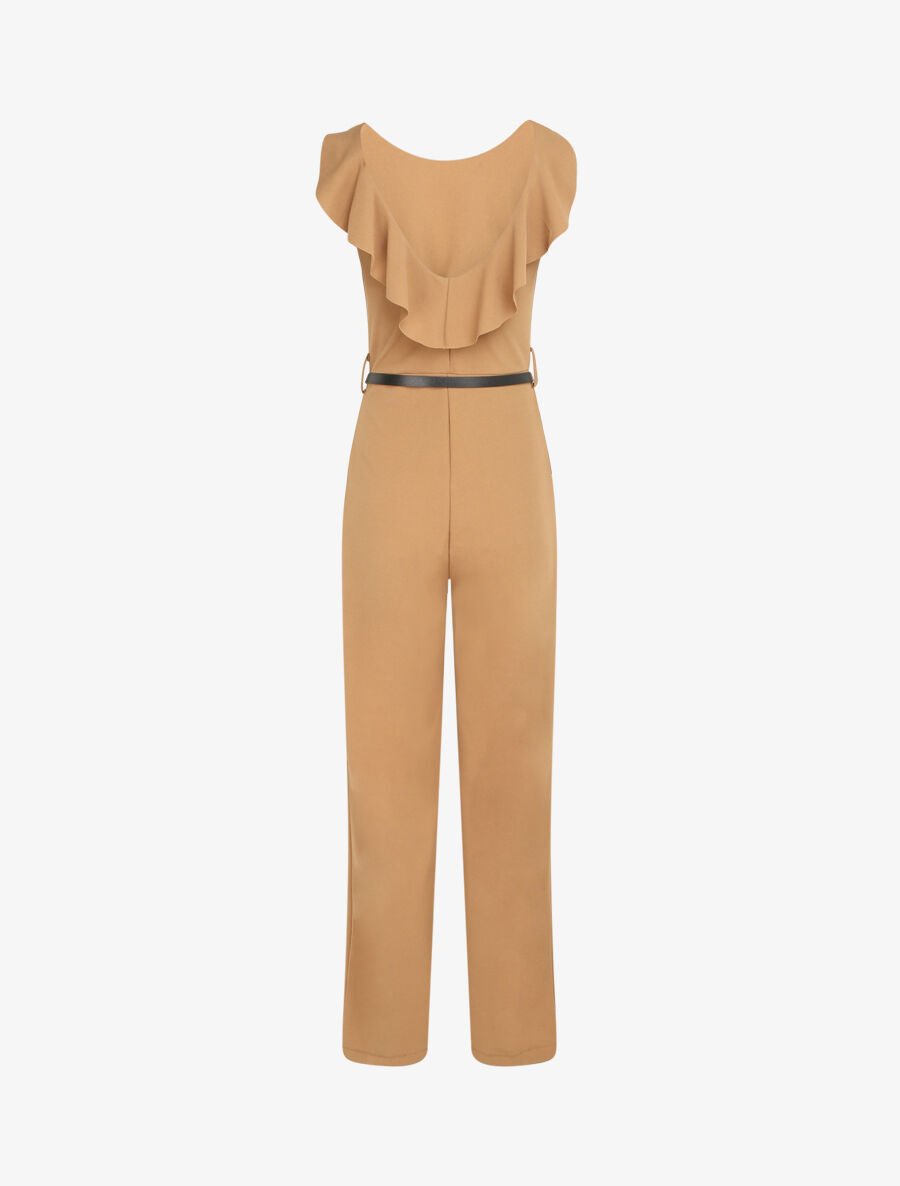 Combinaison ample à dos en V volanté - Camel - 2