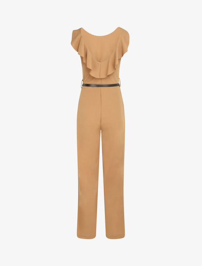 Combinaison ample à dos en V volanté - Camel - 2