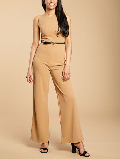 Combinaison ample à dos en V volanté - Camel - 4