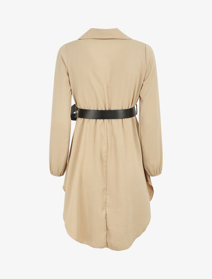 Tunique unie ceinturée - Beige - 2