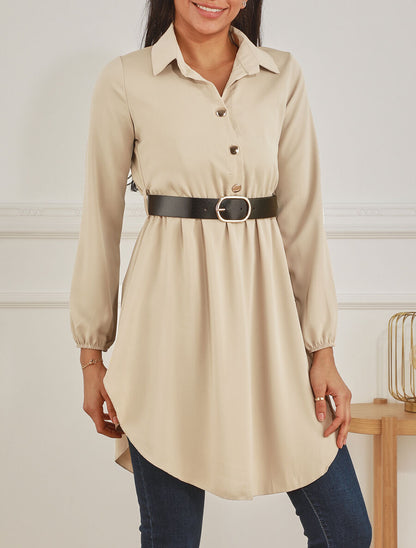 Tunique unie ceinturée - Beige - 4
