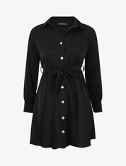 Robe chemise unie à taille élastiquée - Noir - 1