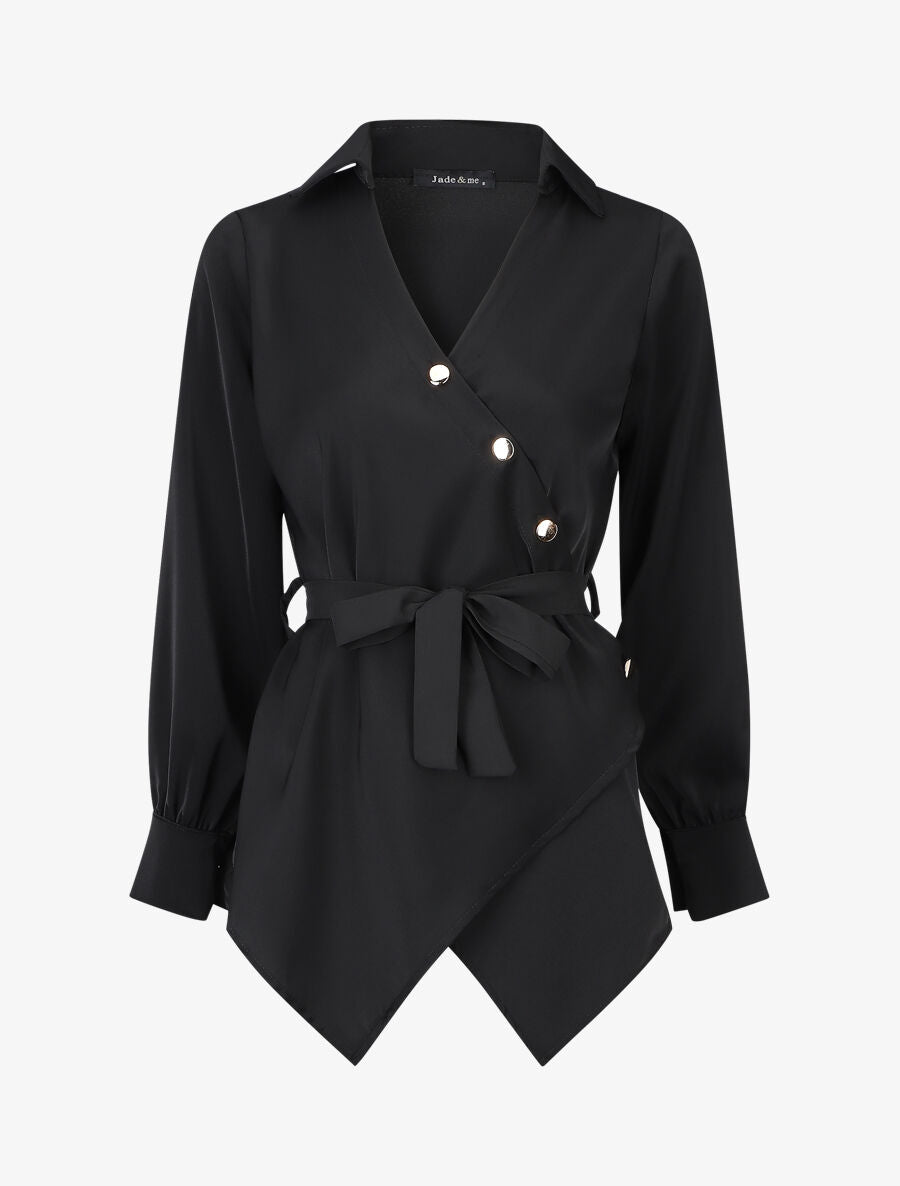 Blouse cache-coeur à base asymétrique - Noir - 1