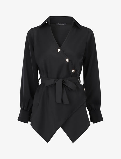 Blouse cache-coeur à base asymétrique - Noir - 1